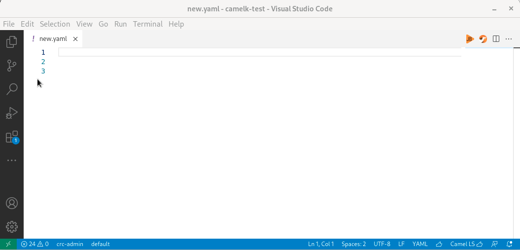 Calling completion 2 times on empty file to insert Camel K Yaml DSL